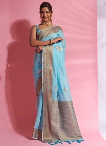 Sky Colour Aarna Silk Rajyog New Latest Designer Ethnic Wear Cotton Saree Collection 7105